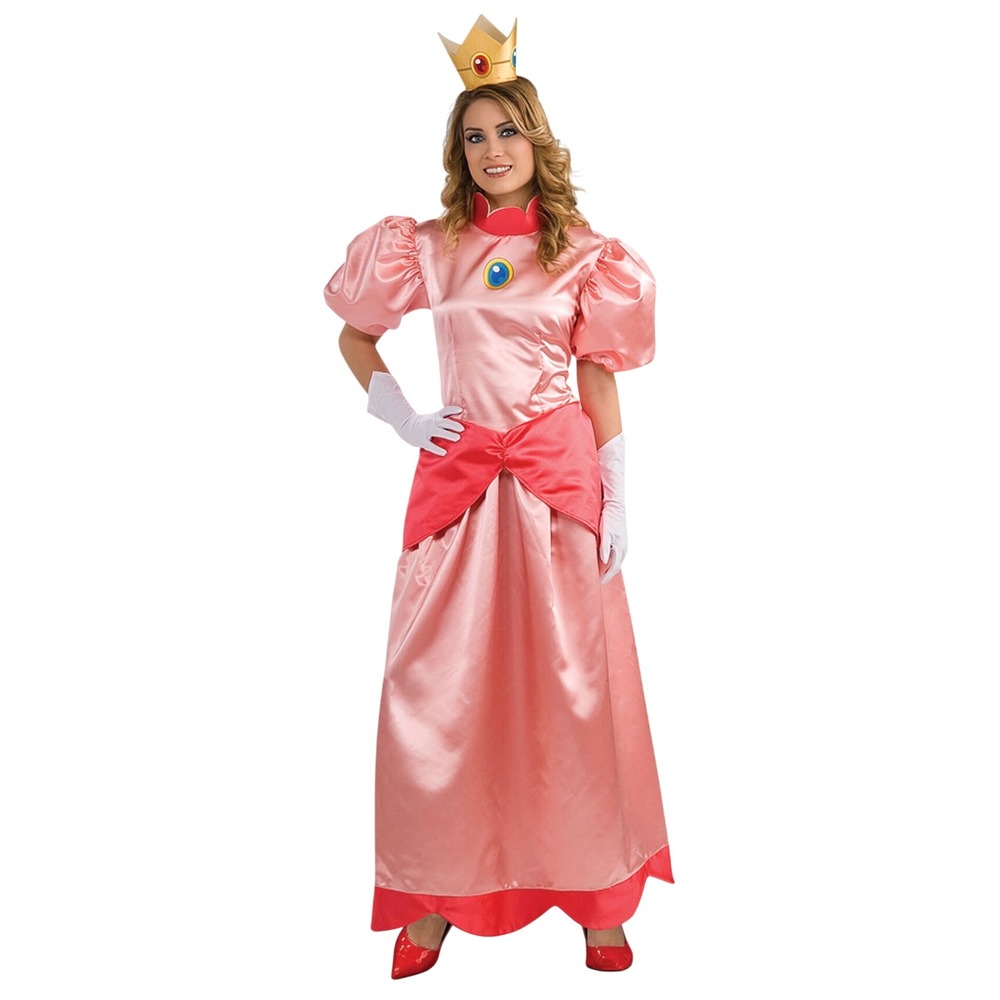 Nintendo Super Mario Princess Peach Costume Adult Small Pink Dress Gloves Crown